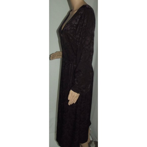 H&M Size 6 Plum Wine Jacquard Weave True Wrap Long Sleeve Wrap Midi Dress - Picture 8 of 10